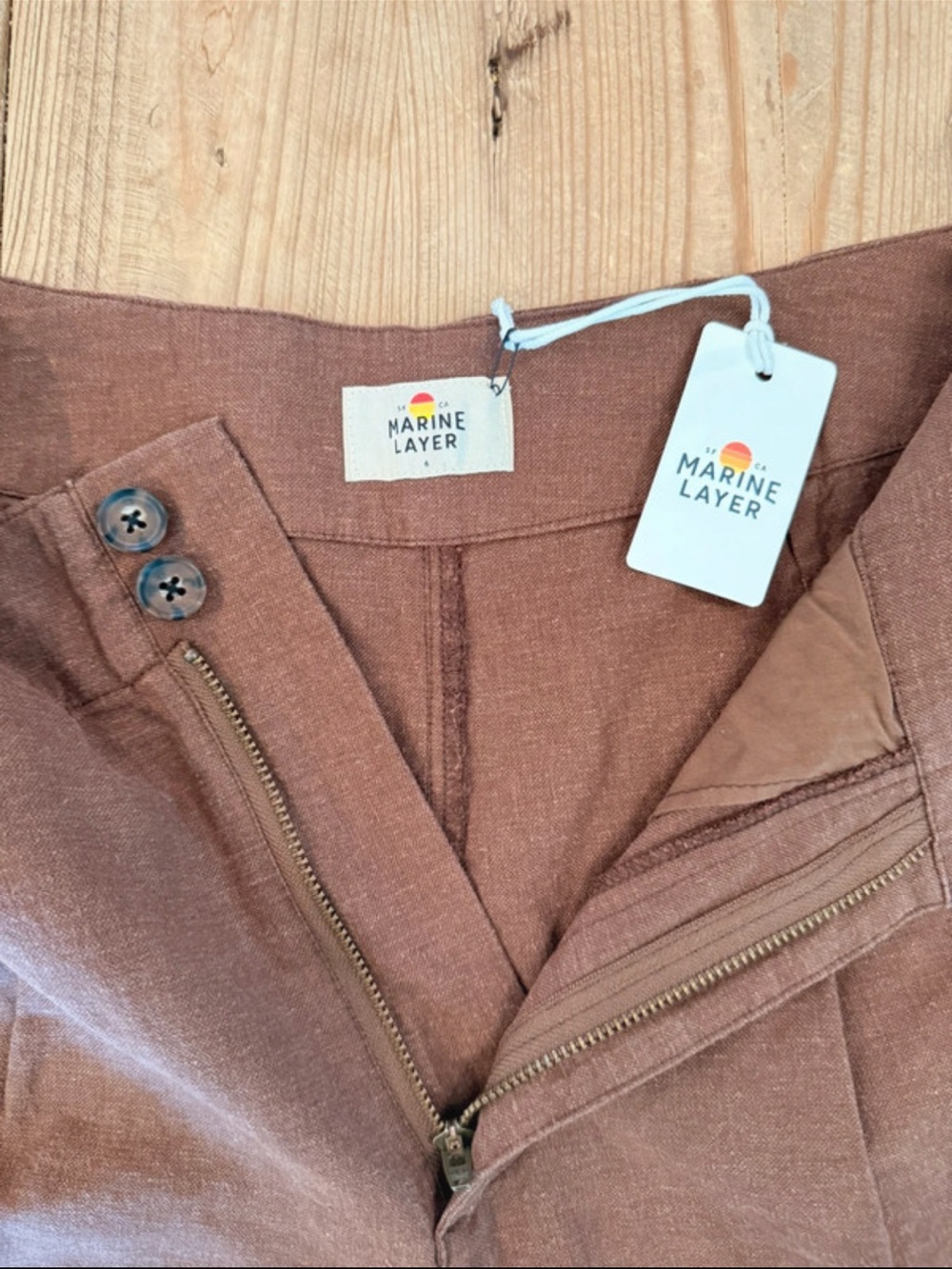 Marine Layer Brown Wide-Leg Trousers with Pleats - Picture 6 of 10
